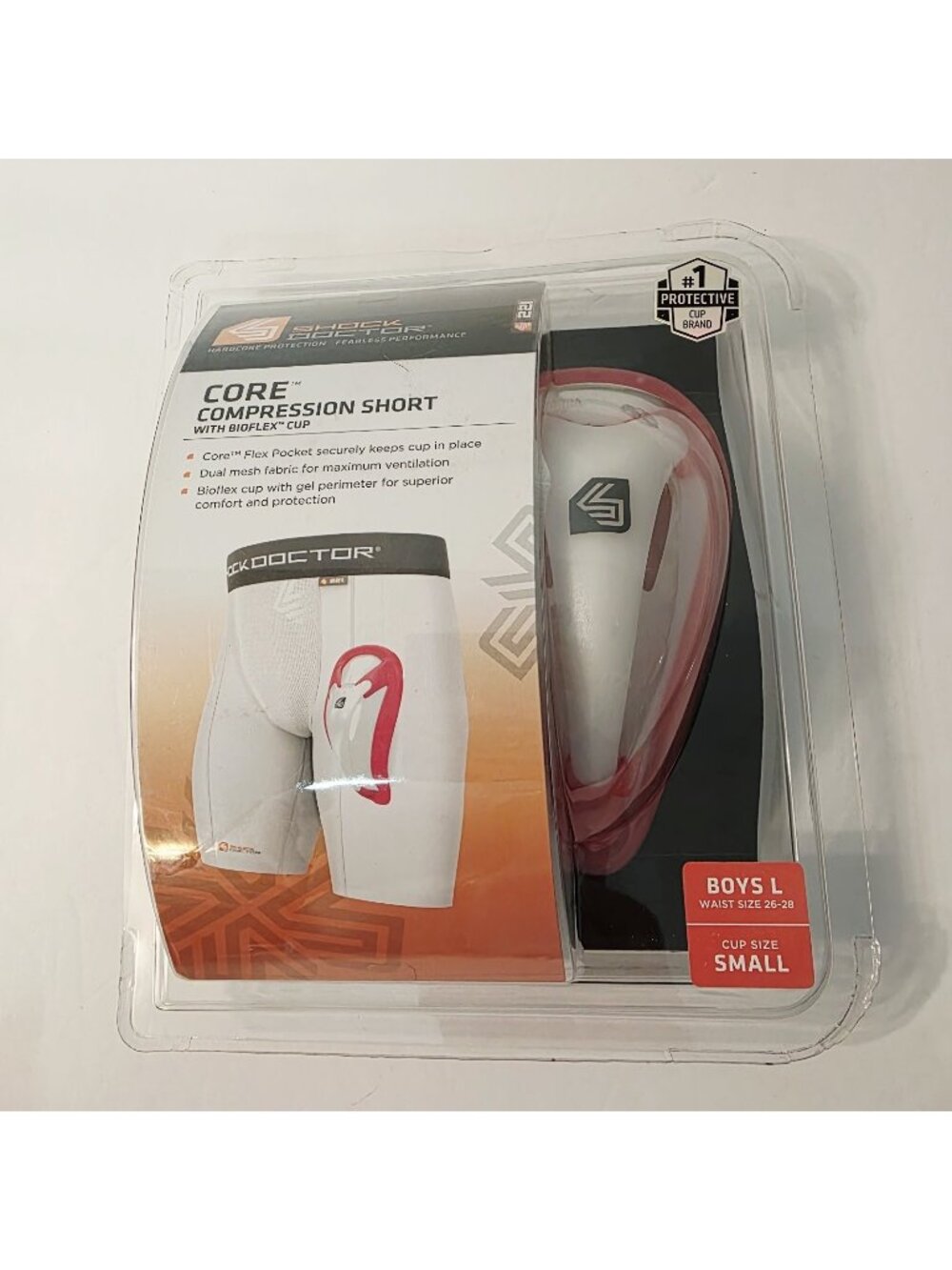 Shock Doctor Core Compression Short With Bio-Flex Boys Waist LG 26-28 Cup Small